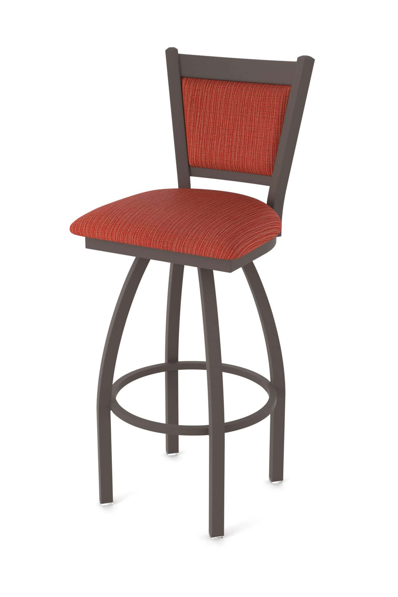 36-Inch Steel Swivel Bar Stool with Bronze Finish, Graph Poppy 2.5-Inch Cushion Seat, Padded Back, and Single-Ring Base 1 36-Inch Steel Swivel Bar Stool with Bronze Finish, Graph Poppy 2.5-Inch Cushion Seat, Padded Back, and Single-Ring Base
