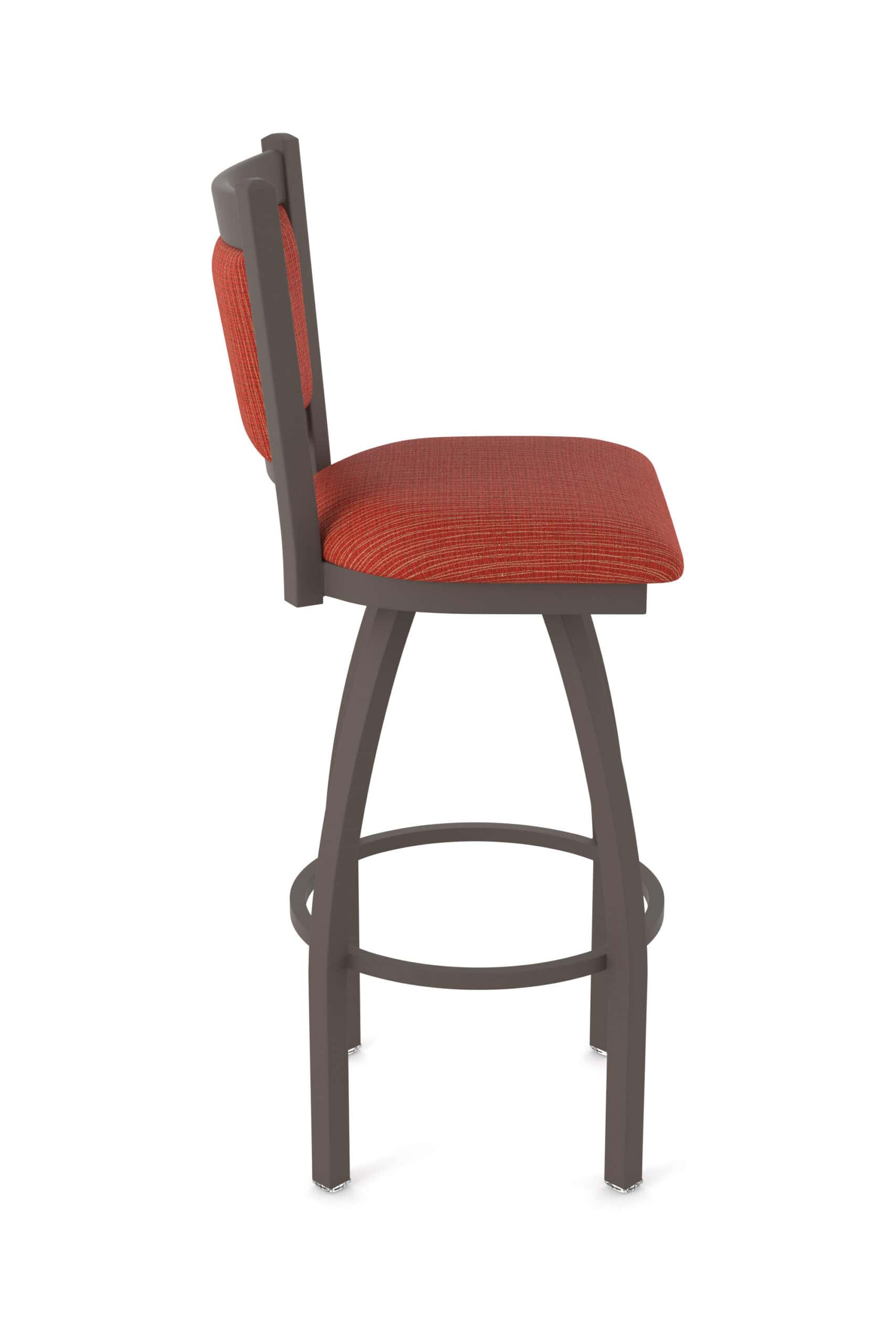 36-Inch Steel Swivel Bar Stool with Bronze Finish, Graph Poppy 2.5-Inch Cushion Seat, Padded Back, and Single-Ring Base 12 36-Inch Steel Swivel Bar Stool with Bronze Finish, Graph Poppy 2.5-Inch Cushion Seat, Padded Back, and Single-Ring Base