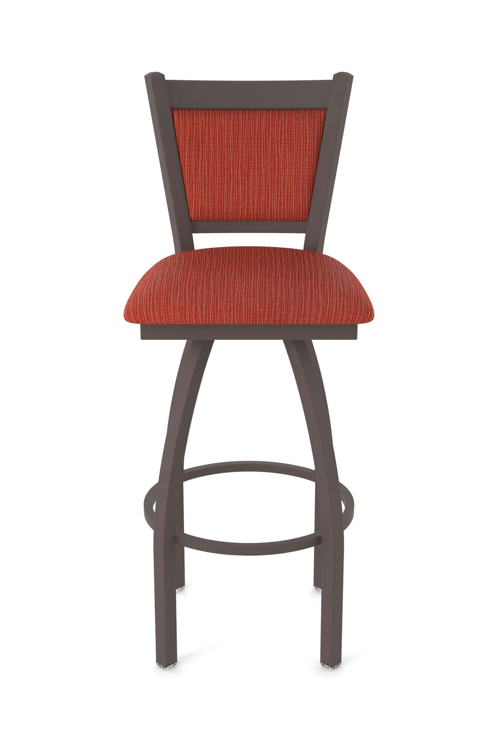 36-Inch Steel Swivel Bar Stool with Bronze Finish, Graph Poppy 2.5-Inch Cushion Seat, Padded Back, and Single-Ring Base 13 36-Inch Steel Swivel Bar Stool with Bronze Finish, Graph Poppy 2.5-Inch Cushion Seat, Padded Back, and Single-Ring Base