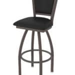 30-Inch Steel Swivel Bar Stool with Bronze Finish, Black Vinyl 2.5-Inch Cushion Seat, Padded Back, and Single-Ring Base