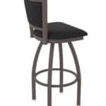30-Inch Steel Swivel Bar Stool with Bronze Finish, Black Vinyl 2.5-Inch Cushion Seat, Padded Back, and Single-Ring Base
