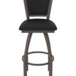 30-Inch Steel Swivel Bar Stool with Bronze Finish, Black Vinyl 2.5-Inch Cushion Seat, Padded Back, and Single-Ring Base