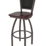 30-Inch Steel Swivel Bar Stool with Bronze Finish, Dark Cherry Maple Solid Maple Wood Seat, Padded Back, and Single-Ring Base