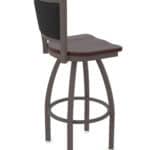 30-Inch Steel Swivel Bar Stool with Bronze Finish, Dark Cherry Maple Solid Maple Wood Seat, Padded Back, and Single-Ring Base