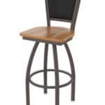 30-Inch Steel Swivel Bar Stool with Bronze Finish, Medium Maple Solid Maple Wood Seat, Padded Back, and Single-Ring Base