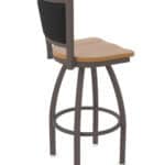 30-Inch Steel Swivel Bar Stool with Bronze Finish, Medium Maple Solid Maple Wood Seat, Padded Back, and Single-Ring Base