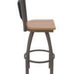 30-Inch Steel Swivel Bar Stool with Bronze Finish, Medium Maple Solid Maple Wood Seat, Padded Back, and Single-Ring Base