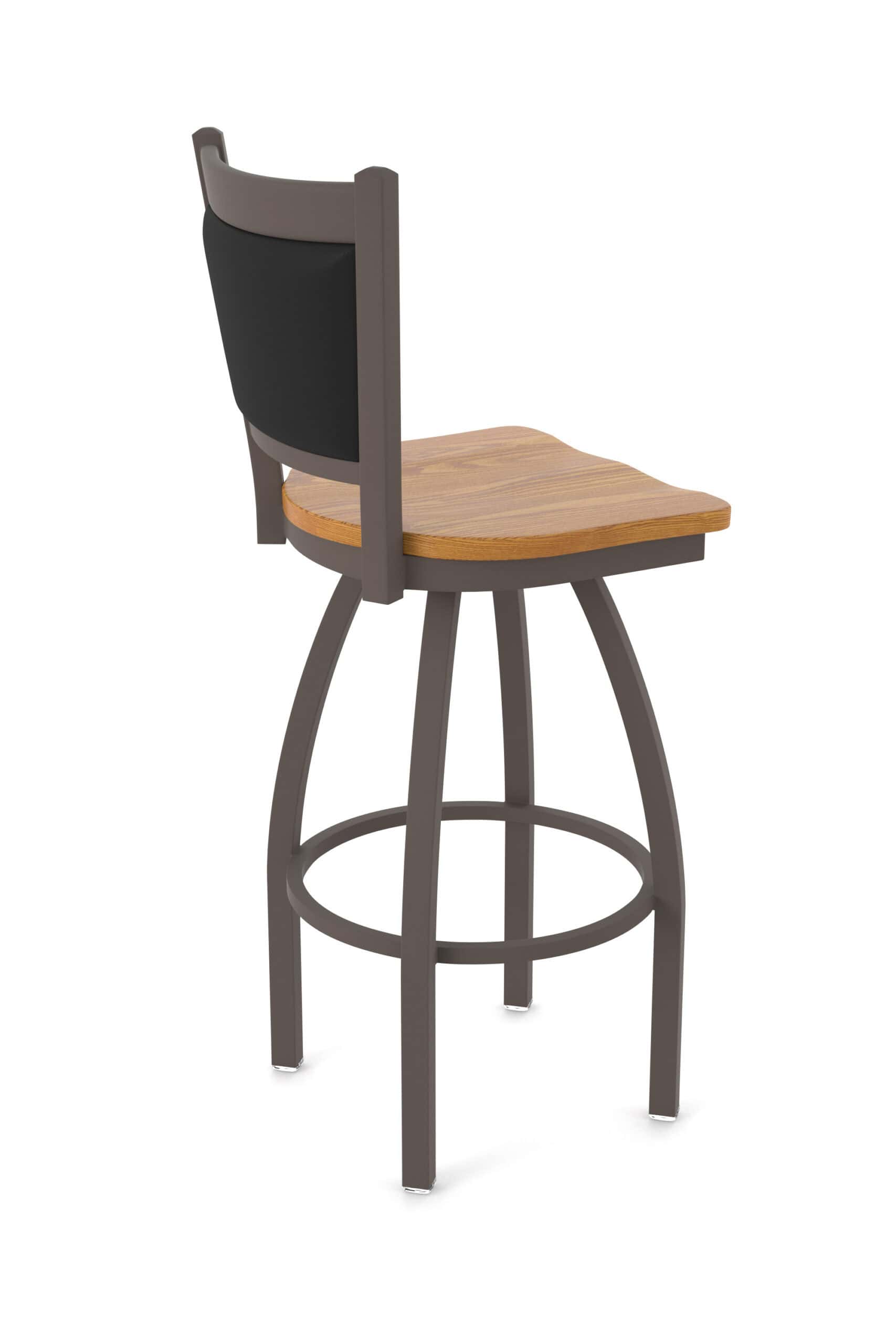 36-Inch Steel Swivel Bar Stool with Bronze Finish, Medium Oak Solid Oak Wood Seat, Padded Back, and Single-Ring Base 10 36-Inch Steel Swivel Bar Stool with Bronze Finish, Medium Oak Solid Oak Wood Seat, Padded Back, and Single-Ring Base