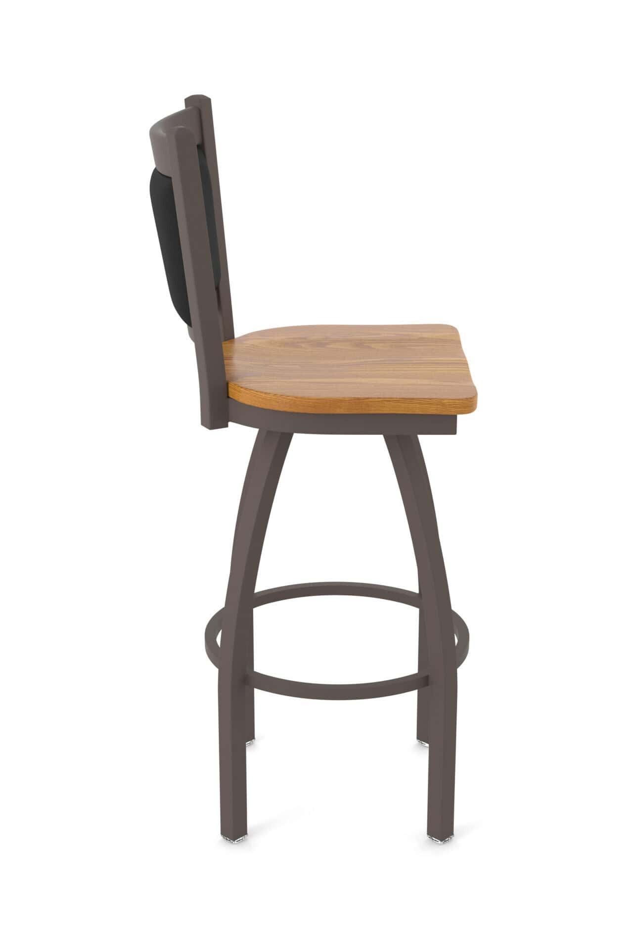 36-Inch Steel Swivel Bar Stool with Bronze Finish, Medium Oak Solid Oak Wood Seat, Padded Back, and Single-Ring Base 4 36-Inch Steel Swivel Bar Stool with Bronze Finish, Medium Oak Solid Oak Wood Seat, Padded Back, and Single-Ring Base - Image 4