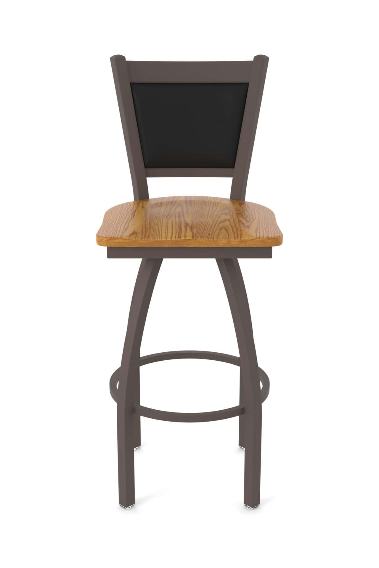 36-Inch Steel Swivel Bar Stool with Bronze Finish, Medium Oak Solid Oak Wood Seat, Padded Back, and Single-Ring Base 5 36-Inch Steel Swivel Bar Stool with Bronze Finish, Medium Oak Solid Oak Wood Seat, Padded Back, and Single-Ring Base - Image 5