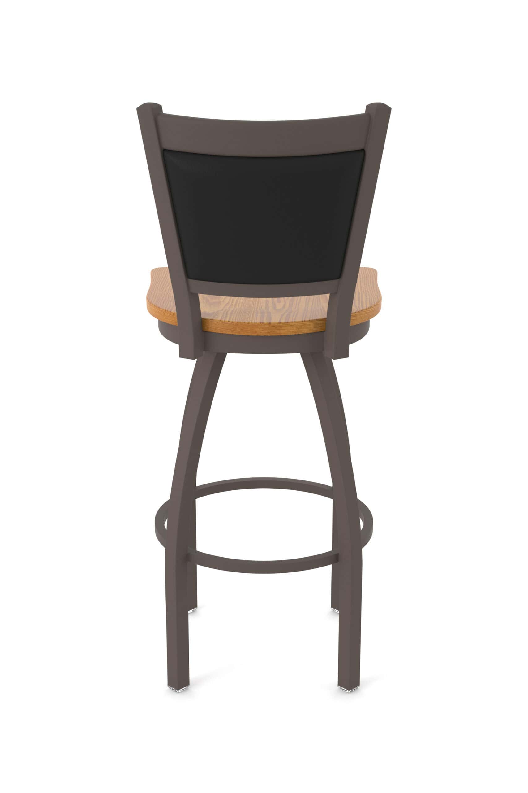 36-Inch Steel Swivel Bar Stool with Bronze Finish, Medium Oak Solid Oak Wood Seat, Padded Back, and Single-Ring Base 14 36-Inch Steel Swivel Bar Stool with Bronze Finish, Medium Oak Solid Oak Wood Seat, Padded Back, and Single-Ring Base