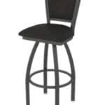 36-Inch Steel Swivel Bar Stool with Pewter Finish, Canter Espresso 2.5-Inch Cushion Seat, Padded Back, and Single-Ring Base