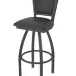 25-Inch Steel Swivel Counter Stool with Pewter Finish, Canter Iron 2.5-Inch Cushion Seat, Padded Back, and Single-Ring Base