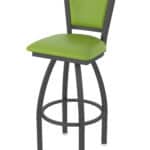 30-Inch Steel Swivel Bar Stool with Pewter Finish, Canter Kiwi Green 2.5-Inch Cushion Seat, Padded Back, and Single-Ring Base