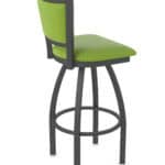 30-Inch Steel Swivel Bar Stool with Pewter Finish, Canter Kiwi Green 2.5-Inch Cushion Seat, Padded Back, and Single-Ring Base
