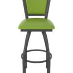 30-Inch Steel Swivel Bar Stool with Pewter Finish, Canter Kiwi Green 2.5-Inch Cushion Seat, Padded Back, and Single-Ring Base