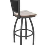 30-Inch Steel Swivel Bar Stool with Pewter Finish, Dark Maple Solid Maple Wood Seat, Padded Back, and Single-Ring Base