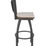 30-Inch Steel Swivel Bar Stool with Pewter Finish, Dark Maple Solid Maple Wood Seat, Padded Back, and Single-Ring Base