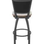 30-Inch Steel Swivel Bar Stool with Pewter Finish, Dark Maple Solid Maple Wood Seat, Padded Back, and Single-Ring Base
