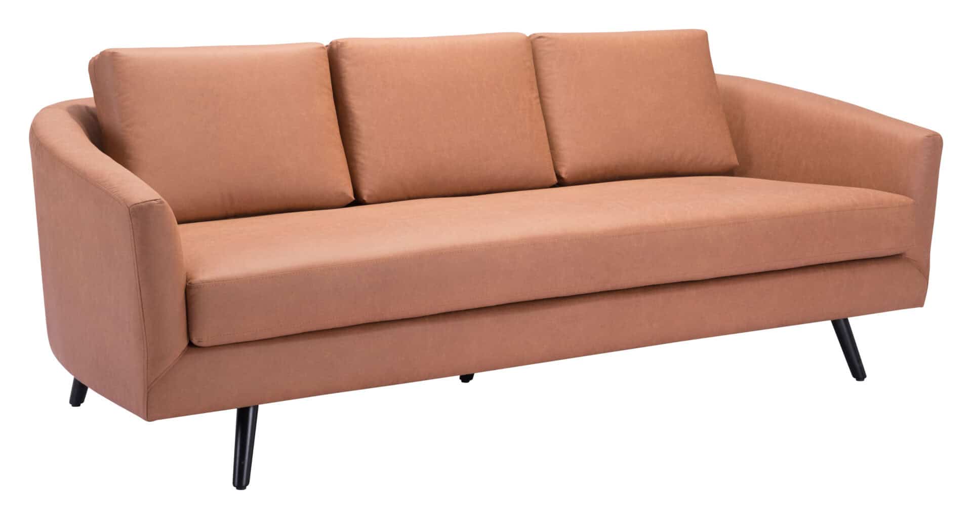 Modern Faux Leather Sofa with Wood Legs and Armrest Support 2 Modern Faux Leather Sofa with Wood Legs and Armrest Support - Image 2