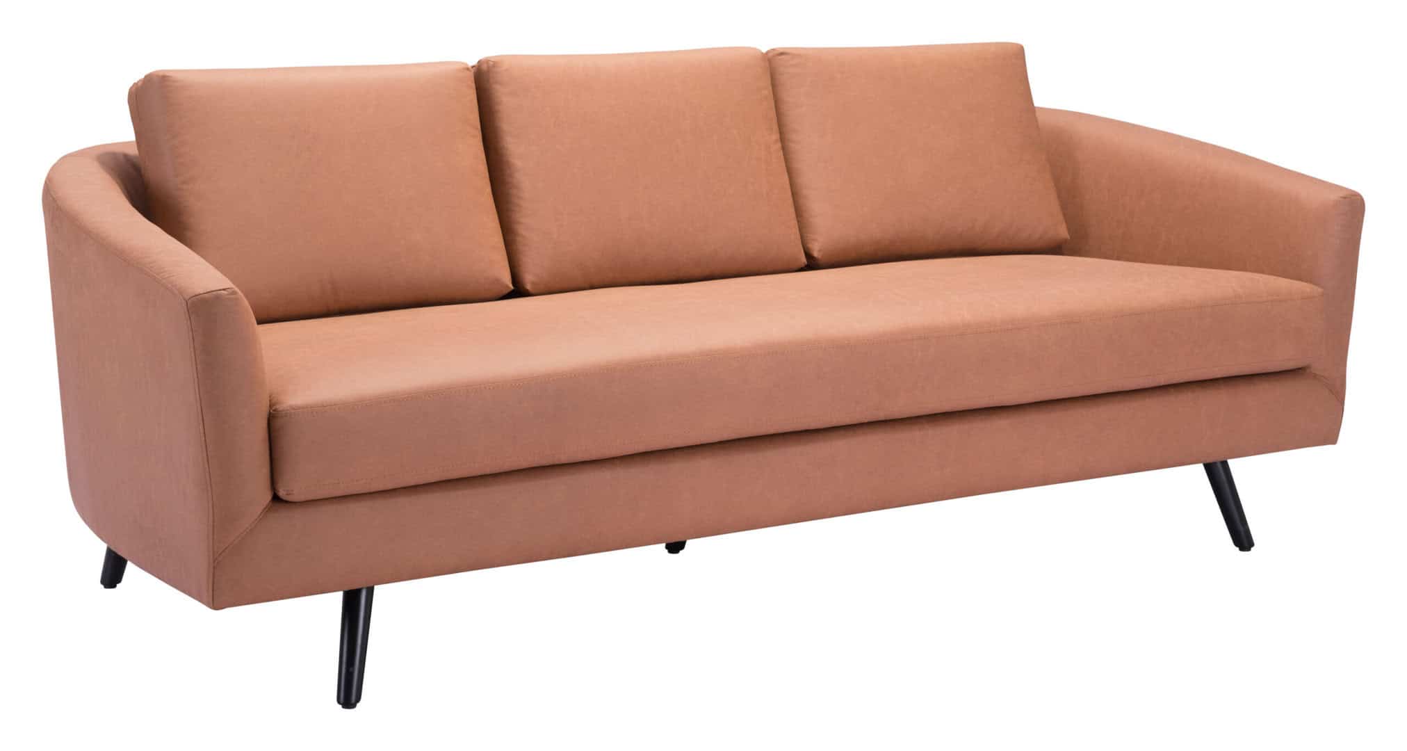 Modern Faux Leather Sofa with Wood Legs and Armrest Support 9 Modern Faux Leather Sofa with Wood Legs and Armrest Support
