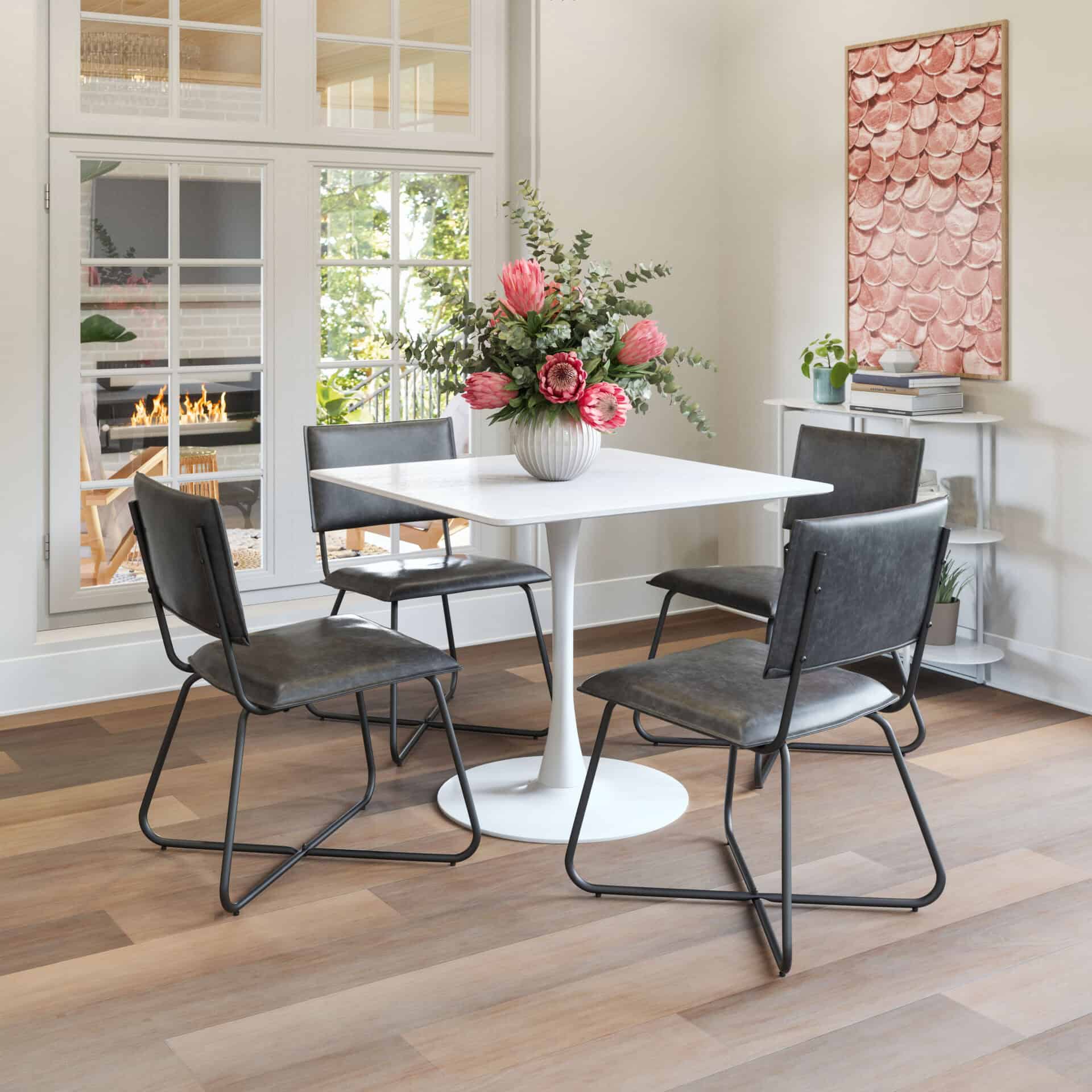 Modern Gray Faux Leather Dining Chairs with Steel Legs (Set of 2) 3 Modern Gray Faux Leather Dining Chairs with Steel Legs (Set of 2) - Image 3