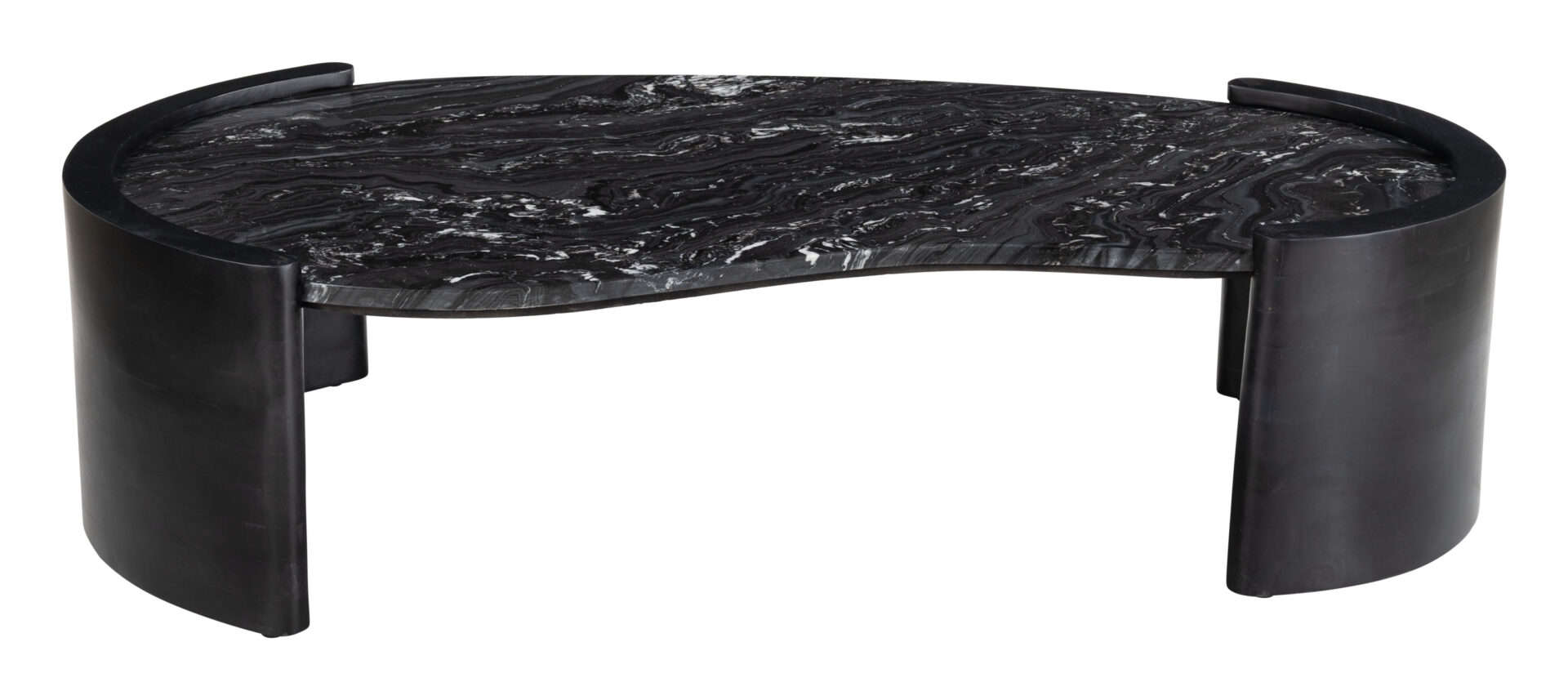Black Marble Top Coffee Table with Wood Base, Modern Design 3 Black Marble Top Coffee Table with Wood Base, Modern Design - Image 3