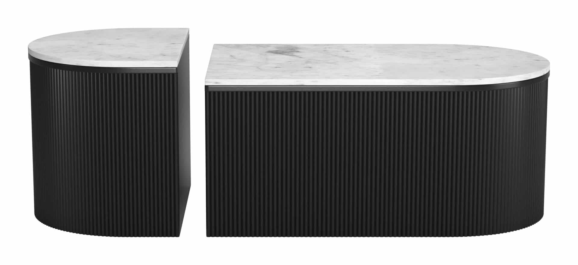 Modern White Marble Coffee Table Set with Black Wood Base (Set of 2) 2 Modern White Marble Coffee Table Set with Black Wood Base (Set of 2) - Image 2