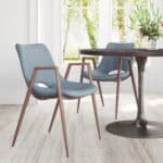 Mid Century Modern Dining Chair Faux Leather Walnut Legs (Set of 2)