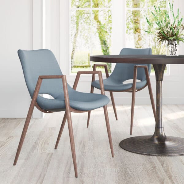 Mid Century Modern Dining Chair Faux Leather Walnut Legs (Set of 2)