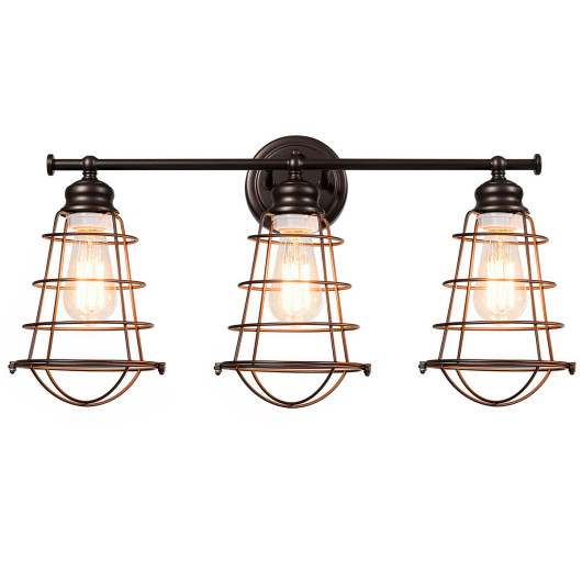 Industrial 3-Light Wall Lamp with Cage Design (Set of 1) 5 Industrial 3-Light Wall Lamp with Cage Design (Set of 1) - Image 5