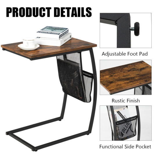 Rustic C Shaped End Table with Pocket and Metal Frame 5 Rustic C Shaped End Table with Pocket and Metal Frame - Image 5