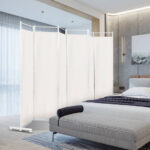 6 Panel Folding Room Divider with Steel Frame and Fabric