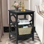 3 Tier Black Side Table with Storage Compartments