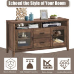 Retro Wooden TV Stand with Storage, Glass Doors, and Drawers