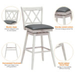 Swivel Bar Stools with Rubberwood Frame and PVC Cushion (Set of 2)