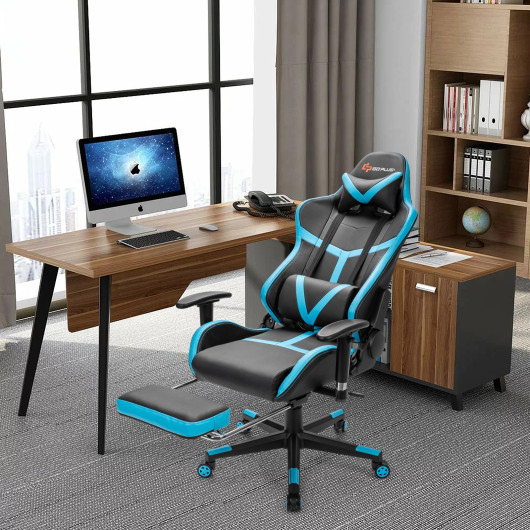 Massage Gaming Chair with Reclining Backrest and Footrest Blue 7 Massage Gaming Chair with Reclining Backrest and Footrest Blue - Image 7