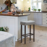Gray Upholstered Saddle Bar Stools 29 Inch Height with Nailhead (Set of 2)