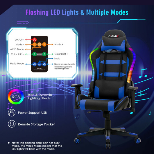Ergonomic Swivel Gaming Chair with RGB Lights and Remote