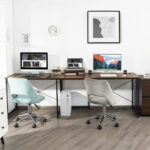 Reversible L-Shaped Long Computer Desk with Monitor Stand (2-Person)