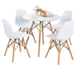 Space-Saving Round Dining Table Set with Beechwood Legs (5-Piece)
