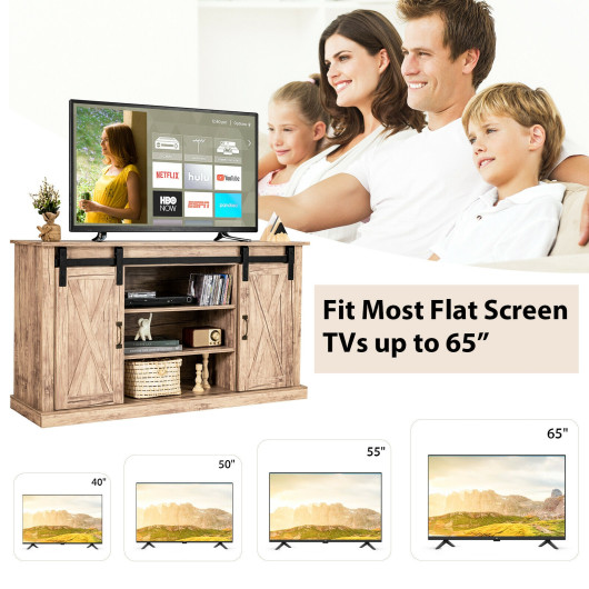 Natural Sliding Barn Door TV Stand with Adjustable Shelves 5 Natural Sliding Barn Door TV Stand with Adjustable Shelves - Image 5