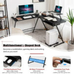 Space-Saving L Shaped Computer Desk with Monitor Stand Black 10 Space-Saving L Shaped Computer Desk with Monitor Stand Black