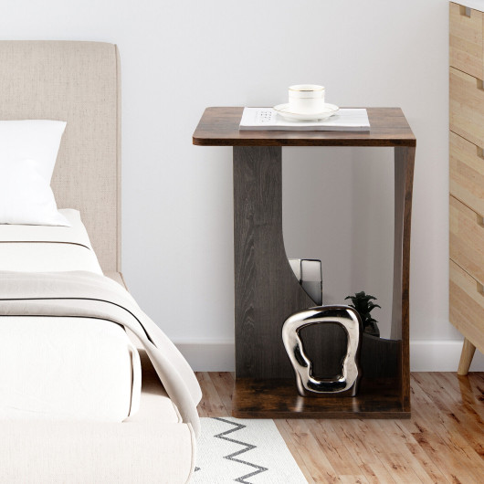 Rustic 2 Tier Compact C Shaped End Table Brown 6 Rustic 2 Tier Compact C Shaped End Table Brown - Image 6
