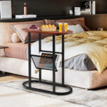 Rustic Brown Narrow 2-Tier Oval End Table with Storage