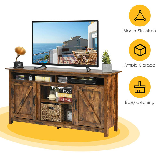 Industrial TV Stand with Storage Shelves and Cabinets Brown 7 Industrial TV Stand with Storage Shelves and Cabinets Brown - Image 7