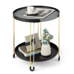 Gold 2-Tier Round Side Table with Removable Tray
