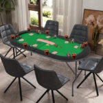 8 Player Foldable Poker Table with Cup Holders and Armrests 16 8 Player Foldable Poker Table with Cup Holders and Armrests