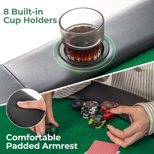 8 Player Foldable Poker Table with Cup Holders and Armrests 6 8 Player Foldable Poker Table with Cup Holders and Armrests - Image 6