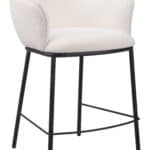 Ivory Teddy Fabric Barstool with Black Steel Frame and Armrest